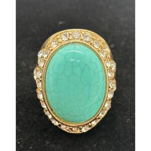 Cocktail Ring Size 7.5 Chunky Statement Piece Gold Tone And Blue Fashion Item